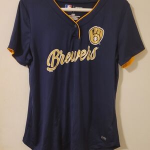 Brewers Navy Blue and Gold Women's T-Shirt Milwaukee Baseball